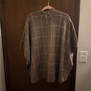 Tahari Taupe Knit Poncho with Zipper L/XL